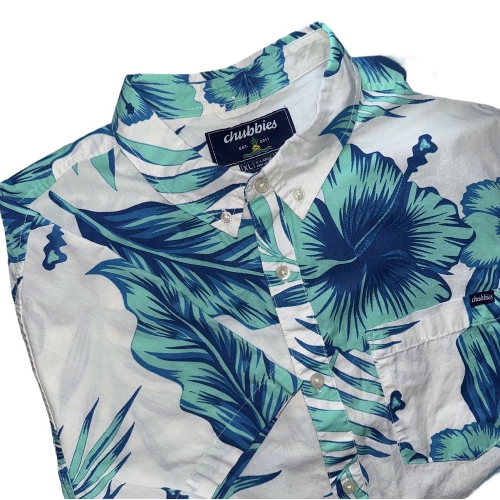 Chubbies Blue Tropical Hawaiian Button Up Shirt XL